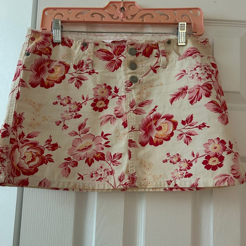 vintage Abercrombie & Fitch floral mini skirt pink red flower fray (junior 4)